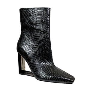 Stylish Vintage Womens Black Leather Metallic Crocodile Wedge Boots
